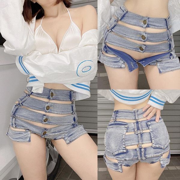 

women's jeans european and american stretch denim shorts pants high waist plus size, Blue