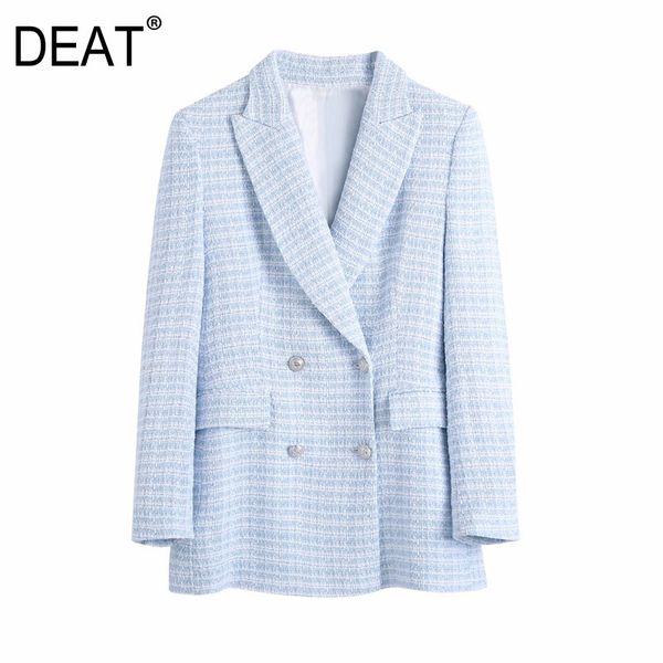 

[deat] spring new fashion tide coat long sleeve lattice double breasted v-neck temperament loose women blazer 13q022 210430, White;black