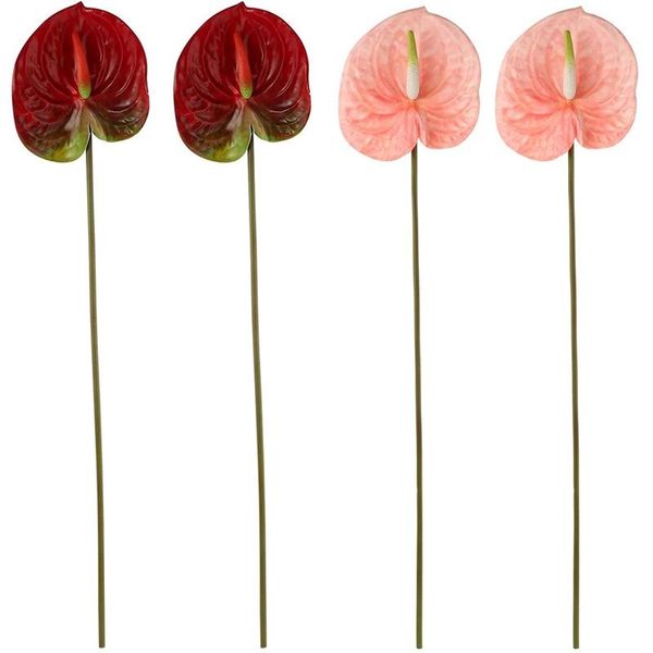 

decorative flowers & wreaths 2pcs artificial anthurium realcontactbouquet for home decor bridal wedding floral arrangement