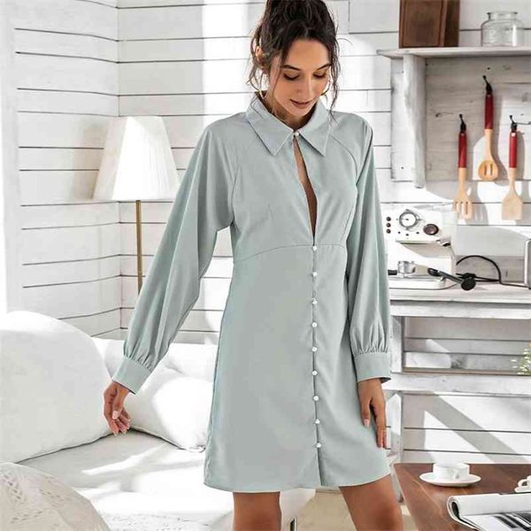 

casual elgant women's dress shirt fashion hollow out front short female long sleeve autumn winter vestidos 210427, Black;gray