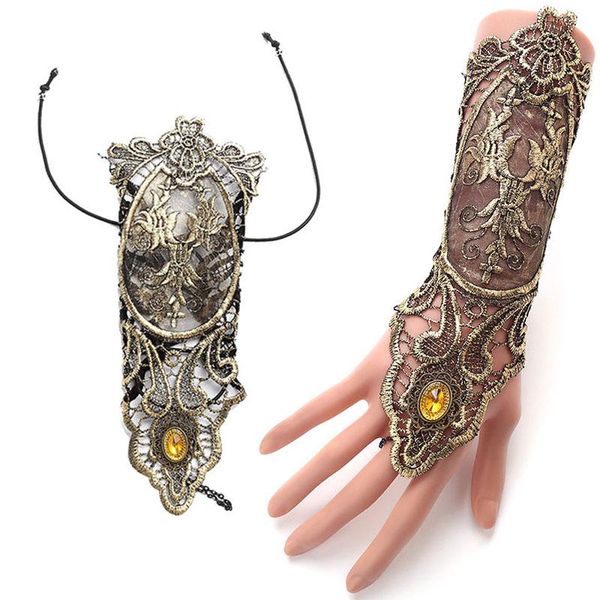 

tennis 1 pcs woman lace gloves bracelet gothic style for bride wedding party m8694, Golden;silver