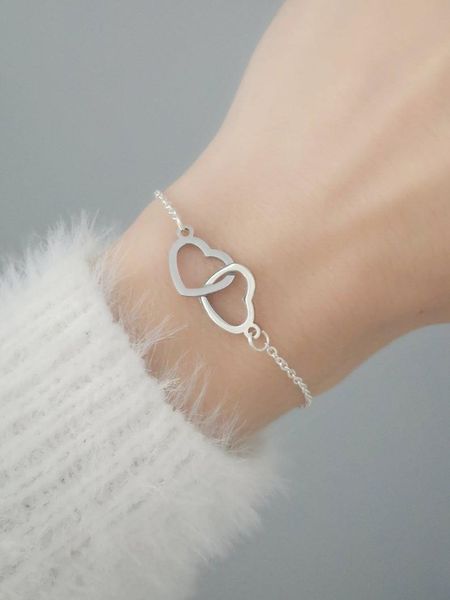 

charm bracelets personalized two hearts jewelry bracelet double heart mother daughter for women, Golden;silver