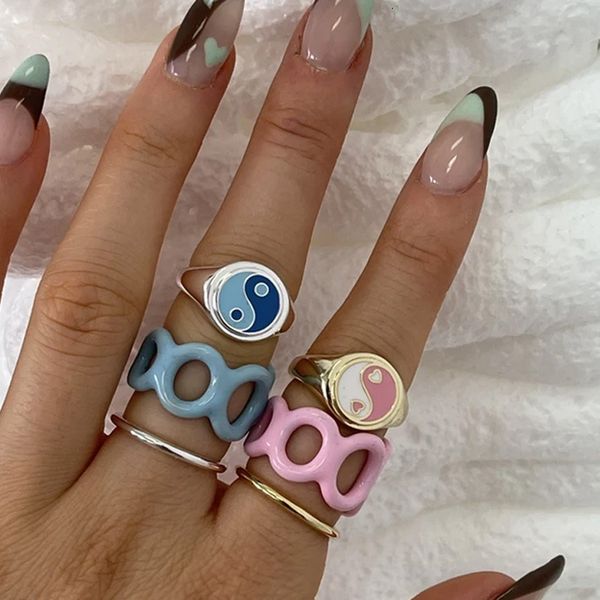 

ring 2021 jewelry ins trendy oil dripping taiji bagua multicolor yin yang, Silver