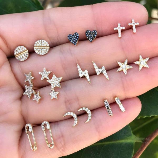 

simple love star moon cross earrings set