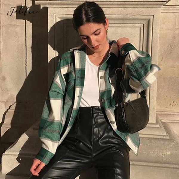 

women plaid jackets coat ladies turn down collar wool blend coats long sleeve autumn winter warm jackets female outwear 210415, Black;brown