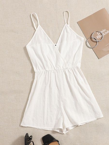 

surplice neck solid slip romper o14c#, White