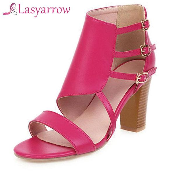 

lasyarrow 2021 arrival women sandals european style buckle high heels fashion summer ladies wedding casual shoes, Black