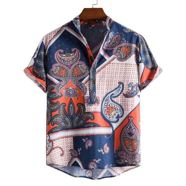 

men's casual shirts linen short sleeve shirt summer 2021 floral loose baggy hawaii holiday beach hawaiian man tee blouse, White;black