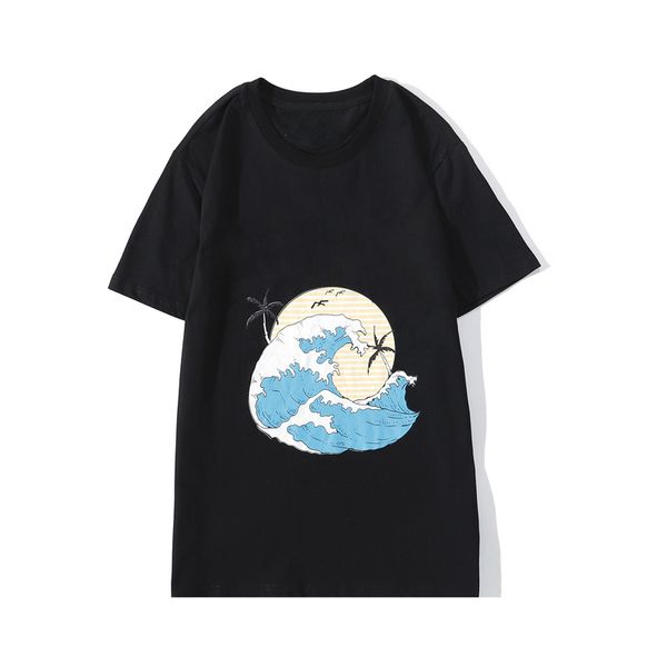 

luxury men designer t shirt fashion ocean wave printing short sleeve black white tee size s-xxl, White;black