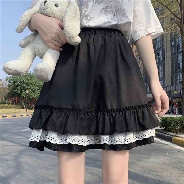 

houzhou mall goth gothic lace ruffle mini skirts womens harajuku fairy grunge black pleated skirt japanese kawaii streetwear 210708