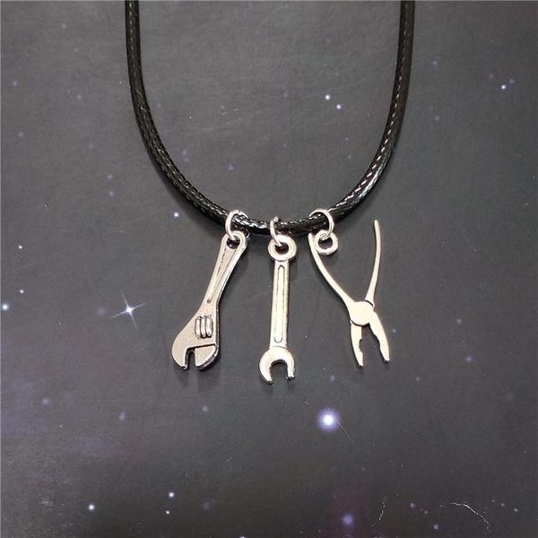 

chokers tool charm choker necklace, black leather choker, wrench pendant, punk spanner pliers gift for man and woman, Golden;silver
