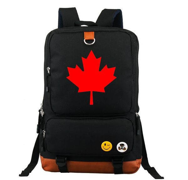 

backpack canada flag black school book students luminous computer travel bag