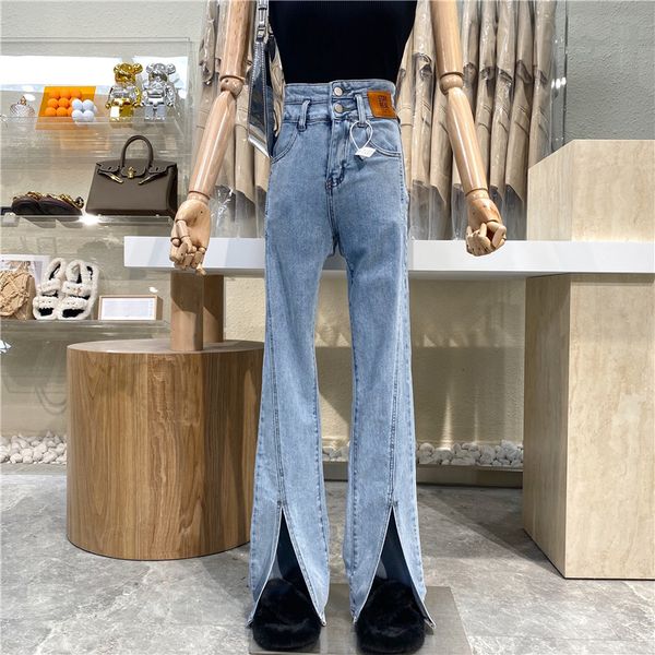 

jeans niche design high waist slimming thin, Blue