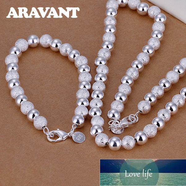 

wedding engagement jewelry set 925 silver jewelry scrub&smooth beads balls bracelet necklace women party jewelry sets factory price expert d