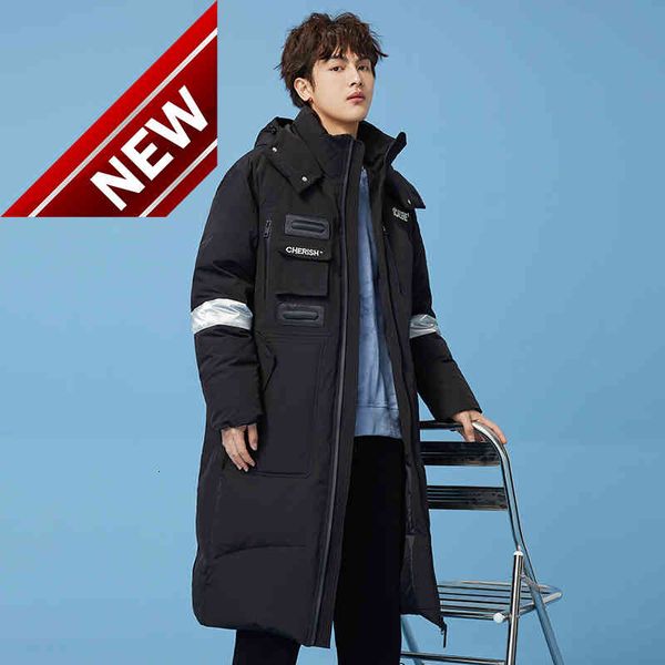 

yasuguoji 2021 new winter windproof thicken long down jacket men hooded warm parka 90% white duck male coat, Black