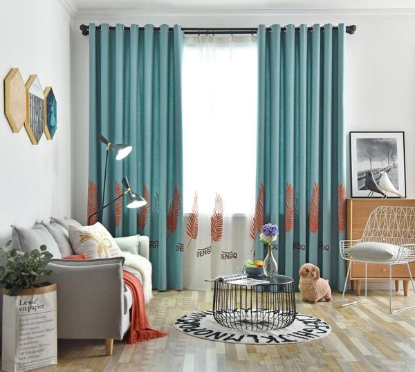 

curtain & drapes nordic embroidered curtains for living room leaves window bedroom blue treatments kitchen decor