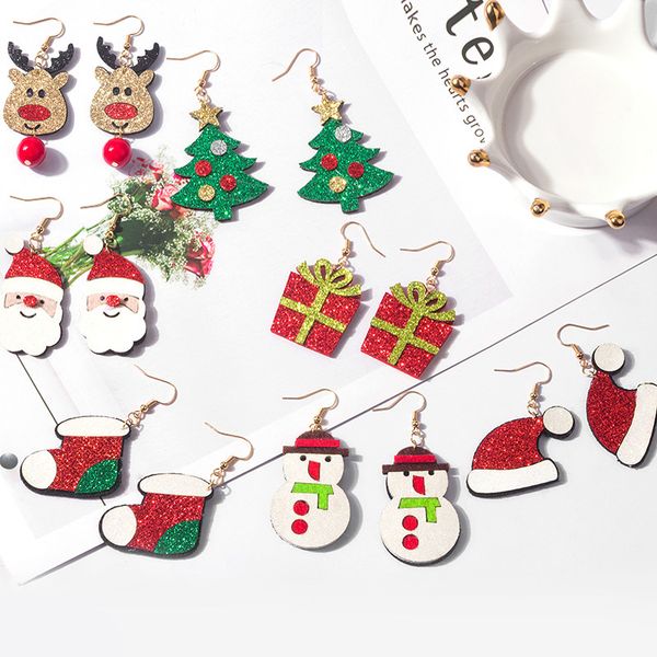 

cartoon stereo santa claus snowman elk earrings christmas ornaments, Silver