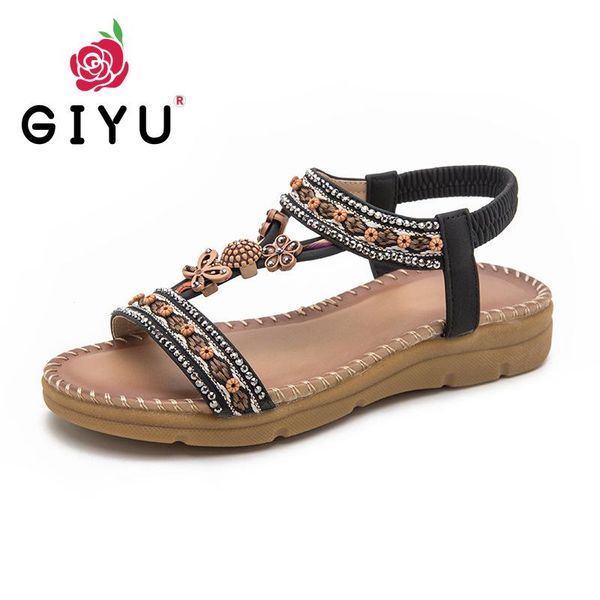 

sandals retro women's nice fashion flower print sewing shoes rhinestone design summer soft paltform elastic band, Black