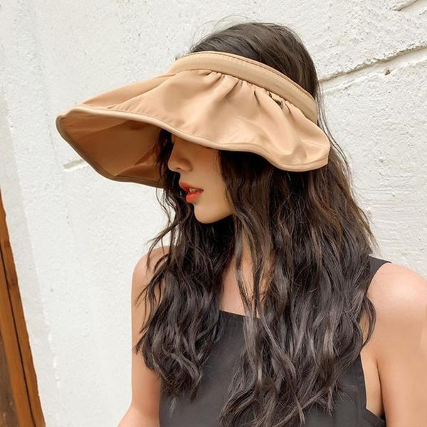 

wide brim hats summer visors cap foldable large sun hat beach for women hair accessories dual-use straw wholesale, Blue;gray