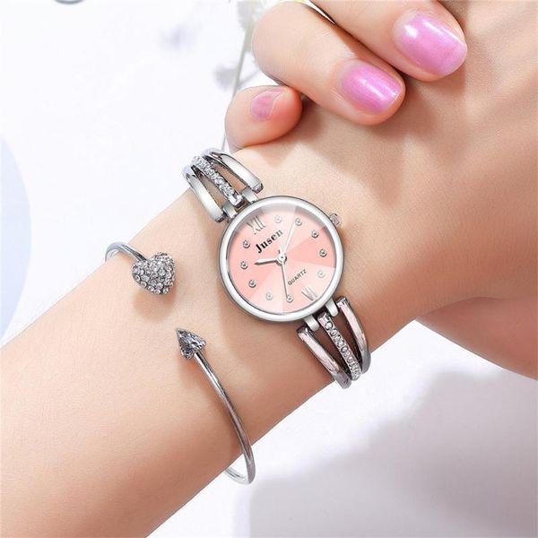 

wristwatches casual women quartz watches gift relogio feminino simple inlaid alloy bracelet watch ladies wristwatch relojio mujer, Slivery;brown