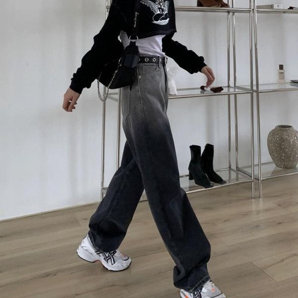 

women's jeans 2021 spring women elegant lady straight solid sashes high waist denim wide leg pants female casual loose slim trouser f97, Blue