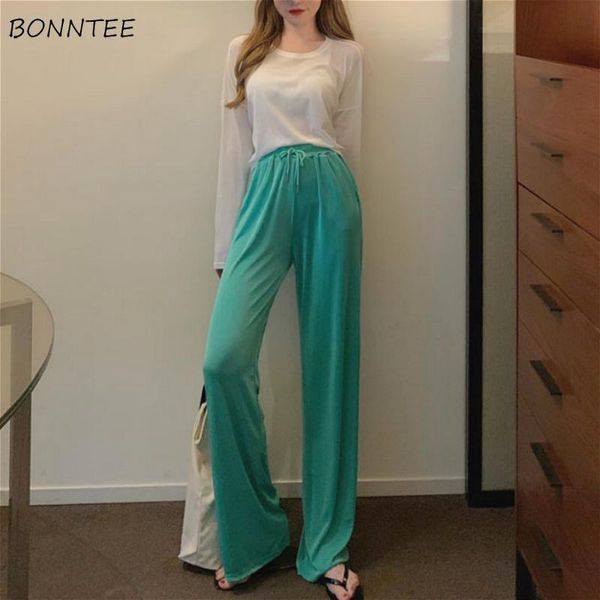 

wide leg pants women 4 color ins trendy summer est drawstring high waist elegant femme trouser full length simple lady capris women's &, Black;white