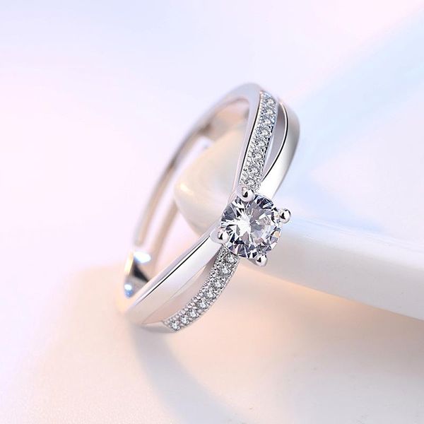 

wedding rings korean fashion ring for women opening adjustable sparkling white crystal cross design ladies engagement jewelry, Slivery;golden
