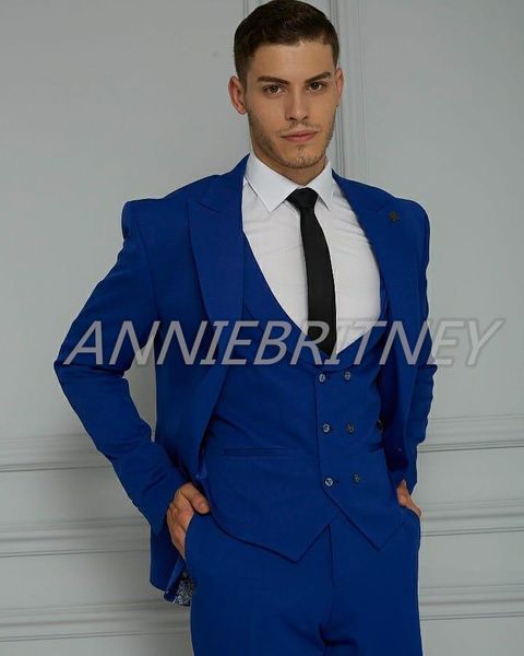 

men's suits & blazers costume slim fit men business groom navy blue tuxedos for formal wedding jacket pant vest 3 piece, White;black