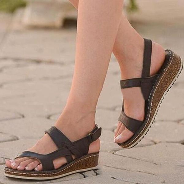 

sandals gaoke women soft stitching ladies comfortable flat open toe beach shoes woman footwear, Black