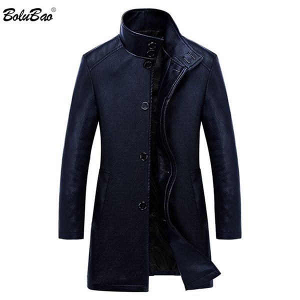 BOLUBAO Giacca in pelle di marca di moda da uomo Autunno Uomo Lungo tratto Trench in pelle sottile Cappotto in pelle tinta unita maschile 211110