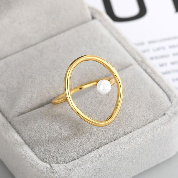 

cluster rings boho female gold silver color natural pearl resizable opening ring women delicate geometric elegant accessory fine gift, Golden;silver
