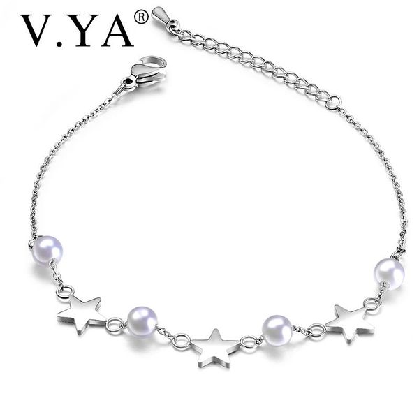

link, chain v.ya luxury artifical pear star bracelet for women stainless steel bracelets trendy rose gold bangle female gift, Black