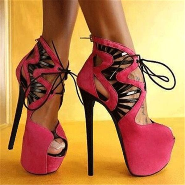 

handmade womens classic stiletto high heeled sandals cross shoelace peep-toe evening club party prom fashion platform summer shoes d656, Black