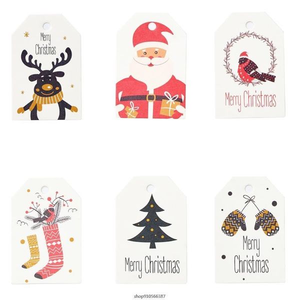 

party favor 100 pcs christmas paper gift tags cartoon santa reindeer glove pattern hanging labels for diy craft present wrapping wholesales