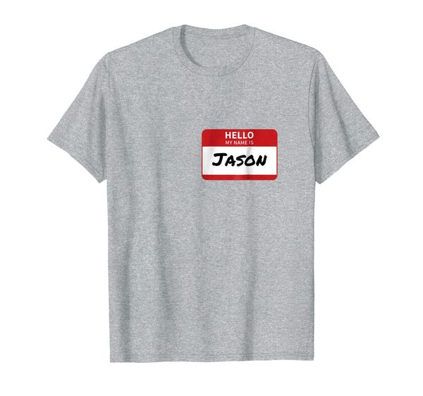 

jason name tag t-shirt hello my name is sticker, White;black