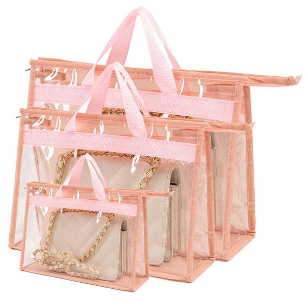 

3pcs dust cover wardrobe washable home space saving with handle handbag organizer transparent large capacity storage bag pvc bags