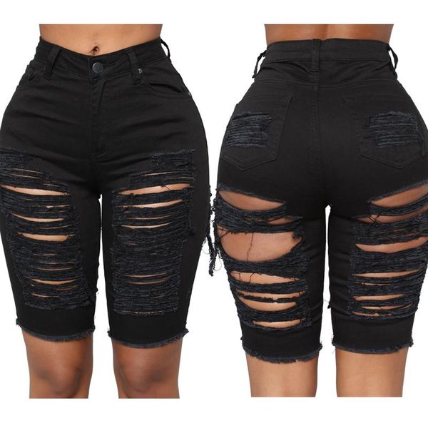 

women's jeans plus size black shorts button vintage fashion 2021 high waist streetwear clothing street style, Blue