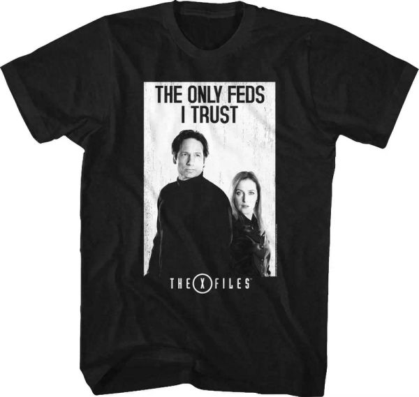 

the x files the only feds i trust t shirt mens licensed tv show alien ufo black, White;black