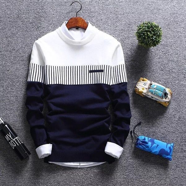 

men's sweaters t-shirt pullover korean long sleeve trend knitted base coat sweater, White;black