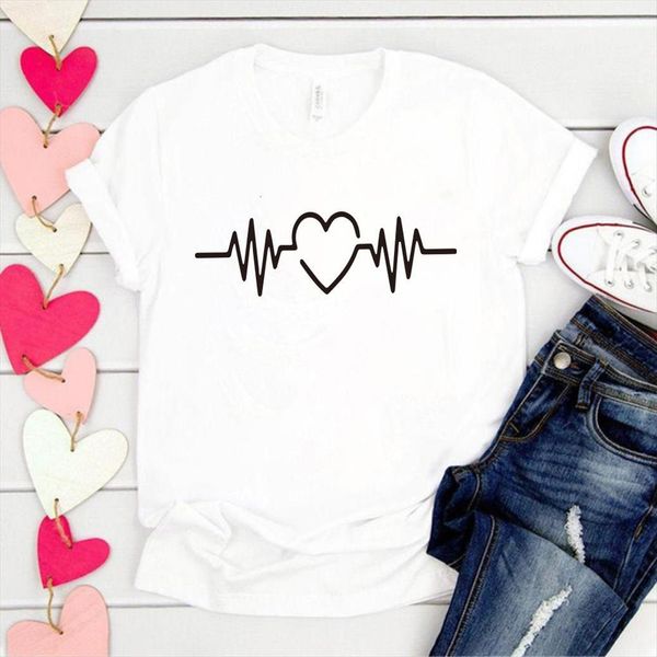

hillbilly summer love heart women pringting fashion casual couple femme harajuku streetwear graphic tees, White