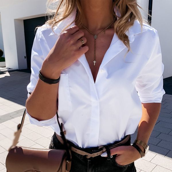 

women's blouss & shirts camisa fminina manga longa lisa branca prta, blusa com gola virada para baixo, camisa casual scritÃ³rio, novo ou, White