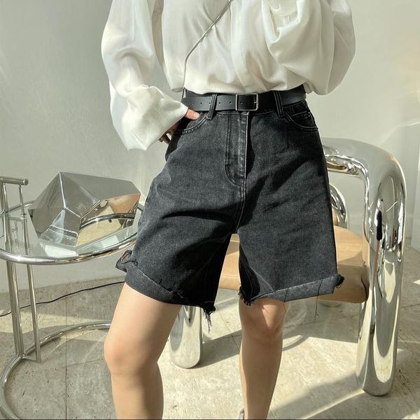 

summer women's casual solid color high-waisted wide-leg shorts jeans, Blue