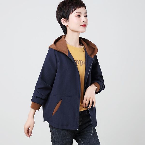 

women's jackets color contrast short casual jacket women hooded coat outerwear plus size m - xxxxl arrival 2021 autumn winter, Black;brown