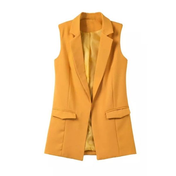 Bella moda gilet donna senza bottoni giacca gialla donna giacca blazer senza maniche bianca capispalla casual 210817