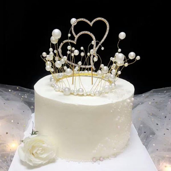 

other event & party supplies cake ed with romantic crystal rhinestone silver double heart birthday wedding year decoration