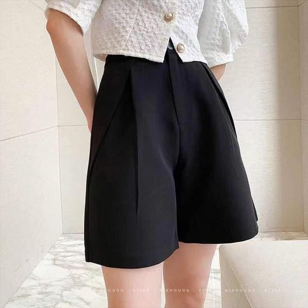 

plus size summer casual suit womens short bermuda wide leg elegant high waist office workwear k1447, White;black