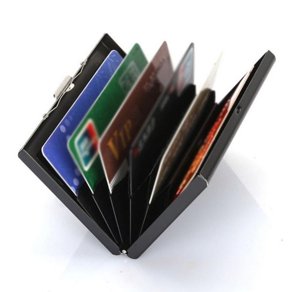 

card holders wallet travel gift protector multifunction black women men anti-theft case business slim stainless steel holder, Brown;gray