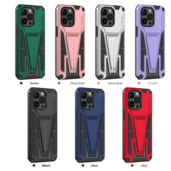 Supporto magnetico per auto Nuove custodie per telefoni di design per iPhone 13 Pro Custodia 12 11 Xr Xs Samsung Huawei Moto Oppo Vivo TPU PC 2 in 1 Custodia antiurto per cavalletto