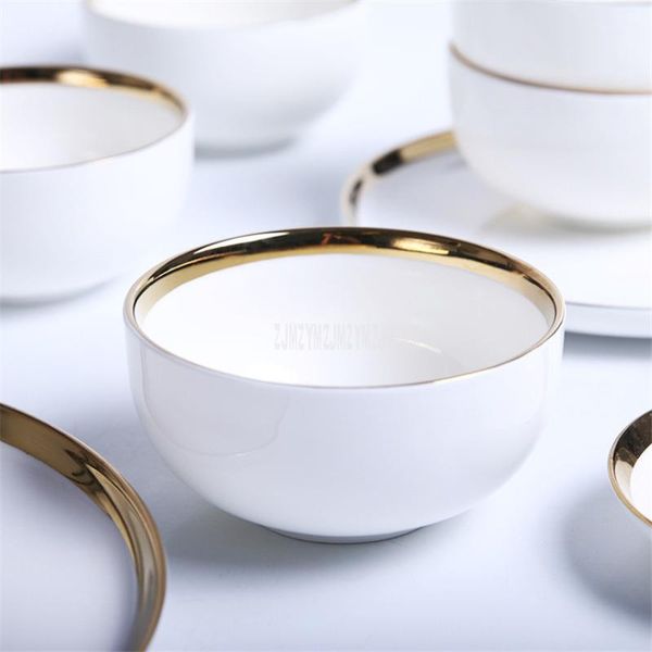 

bowls 10pcs/set nordic european style ceramic rice bowl gold edge 11.5x5.6cm simple household round cooked noodle soup