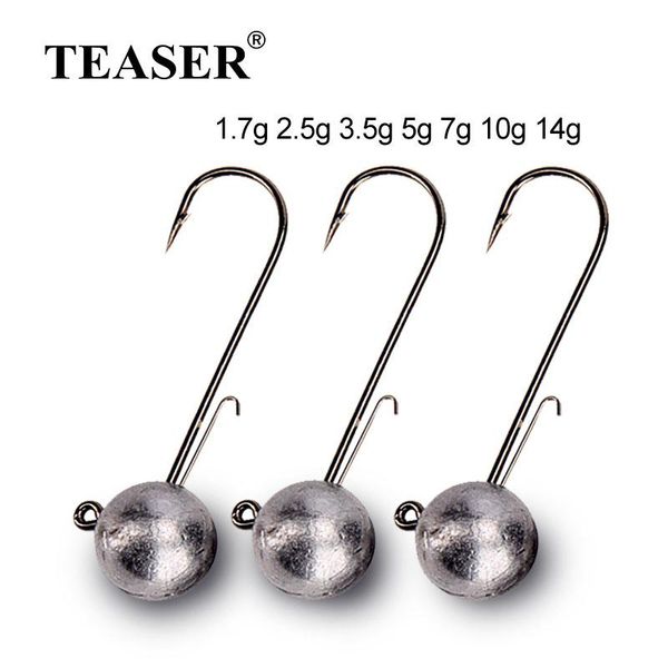 

fishing hooks teaser head jig hook 1-20g all size round ball weedless metal long shank for soft worm tackle
